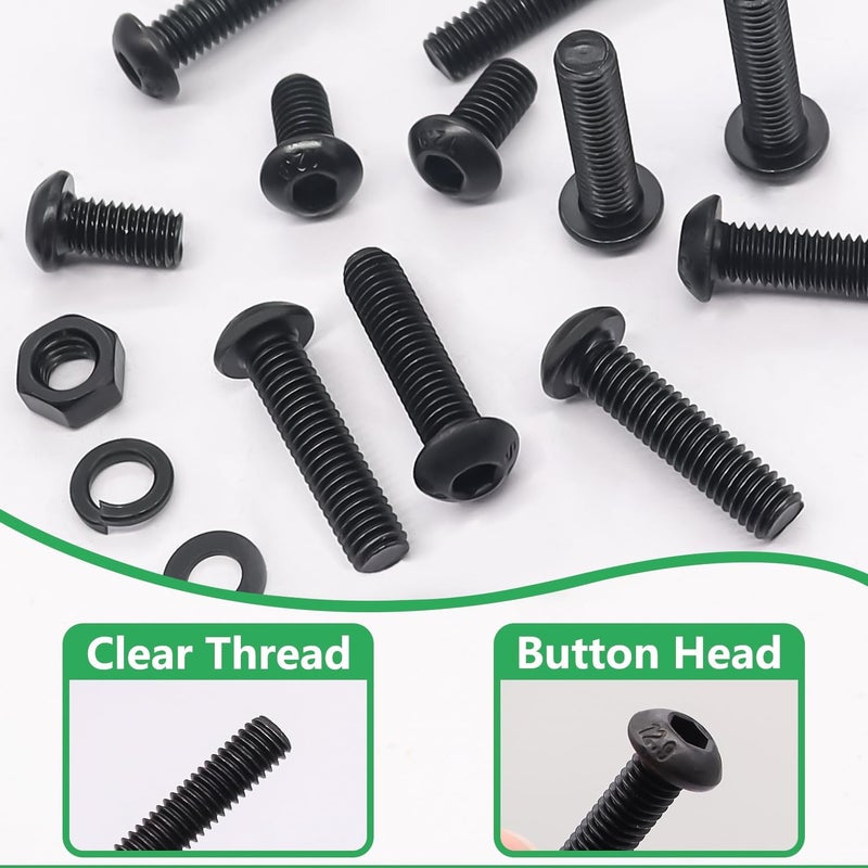 Twidec /633PCS M6 Bolt Assortment Kit 12.9 Grade M6x10/12/14/16/20/25/30/35/40/45mm Button Head Hex Socket Cap Screws Metric Bolts Nuts Washer Assortment Kit Black Alloy Steel N-103-633PCS - Image 5